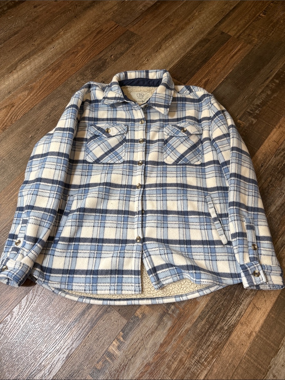 Women's Blue & Cream Plaid Sherpa-Lined Shacket